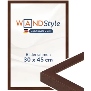 WANDStyle Bilderrahmen 30x45 Nussbaum, moderner Bilderrahmen Holz 30x45 cm | Hochwertiger Holzbilderrahmen, Posterrahmen zum Aufhängen, Rahmen 45x30 cm, Fotorahmen H950 - Made in Germany