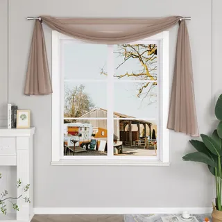 Yujiao Mao Uni Farbe Voile Freihandbogen Schals Querbehang Deko Gardinen Taupe BxL 140X400cm