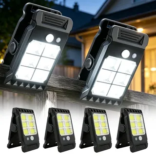 BAIFULAI 4 Stück Clip Solarleuchten: Solarlampen für Außen mit Bewegungsmelder, 24 COB LEDs und 3 Beleuchtungsmodi LED Solarleuchte Außen, IP65 wasserdicht, für Garten Zaun Terrasse Dachrinnen
