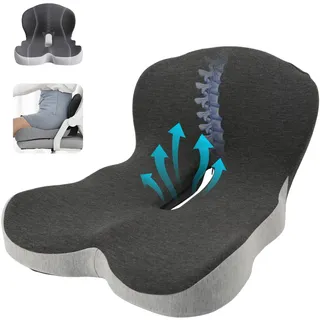 Yolispa Orthopädisches Sitzkissen mit Rückenlehne, Ergonomisches Kissen, Sitzkissen Auto Bürostuhl, Memory Schaum Sitzpolster Steißbeinkissen, Sitzring zur Steißbeinentlastung