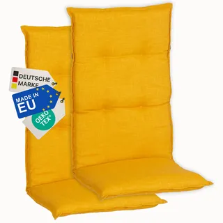 NYVI Gartenstuhl Auflagen Hochlehner 2er Set Barcelona - UV-Beständig, Atmungsaktiv, Strapazierfähig - Hochlehnerauflagen Sitzkissen Outdoor - Sitzauflagen für Gartenstühle 118x50cm Senfgelb