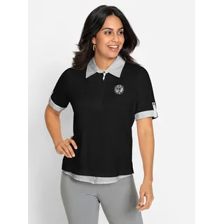 Poloshirt INSPIRATIONEN "Poloshirt", Damen, Gr. 44, schwarz, 100% Baumwolle, unifarben, ohne Ausschnitt, Shirts Poloshirt