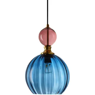 XIRYTU-H Bunte Pendelleuchte aus mundgeblasenem Glas mit goldfarbenen Akzenten,Höhenverstellbare, E27 Hängelampe Deckenlampe im modernen Industrie-Stil – für Esszimmer, Küche, Schlafzimmer (Blau)