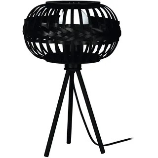 EGLO Stativ Tischlampe Towcester, Nachttischlampe Boho, Dreibein Tischleuchte aus Metall und Holz in Schwarz, E27 Fassung