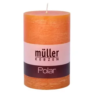 Müller Kerzen Polar Stumpenkerzen 120/78mm, Raureif-Effekt, Hochwertige Stumpen für langanhaltende gemütliche Stimmung, 1 Packung = 4 Stück, mandarin