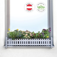 GREEN CREATIONS Blumenkastenhalterung masu Basis-Set passt auf jede Fensterbank von 78 cm bis 140 cm ohne Bohren, ohne Beschädigung der Fassade (Basisset: classic, Signalgrau)