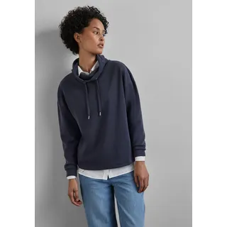 STREET ONE Langarmshirt, mit großem Kragen und Kordelzug, blau