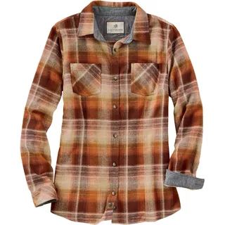 Legendary Whitetails Cottage Escape Flanell-Kleidung für Damen, Langärmelig, Kariert und Einfarbig, Tailliert, Knopfleiste, Kürbisgewürz, Klein