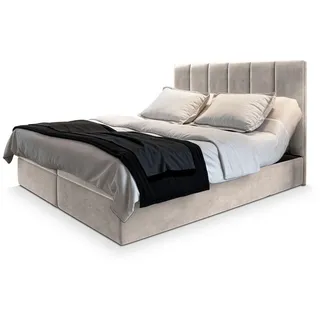 Masseno Boxbett Barino 160x200 cm mit Matratze und Topper - Beige , Holz , H2 + H3 , 160x200 cm , Schlafzimmer, Betten, Boxspringbetten