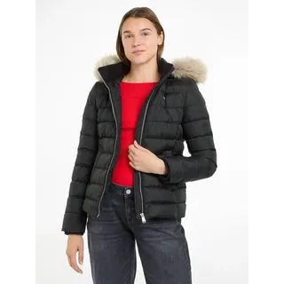 Steppjacke TOMMY JEANS "TJW BASIC HOODED DOWN JACKET EXT", Damen, Gr. XXL (44), schwarz, Web, Obermaterial: 100% Polyester. Futter: 100% Polyester. Wattierung: 70% Daunen, 30% Federn, unifarben, regular fit hüftlang, eingesetzt Bündchen, Jacken Steppjacke, mit Logostickerei