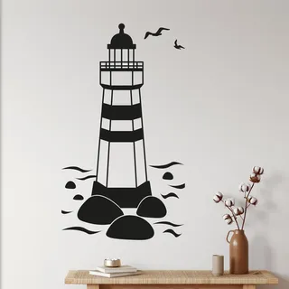 GRAZDesign Wandtattoo Badezimmer Leuchtturm, Wandaufkleber Aufkleber maritim, Wohnzimmer Flur wasserfest und selbstklebend, 53x30cm (HxB), 053 hellblau