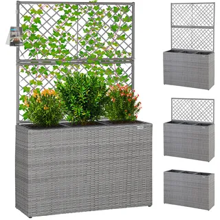 Polyrattan Blumenkasten mit Rankgitter Grau
