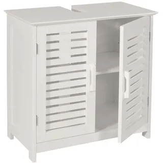 Mendler Waschbeckenunterschrank HWC-B41, Badezimmer Unterschrank Badschrank mit Staufach, Bambus MDF 60x60x30cm MVG ~ weiß