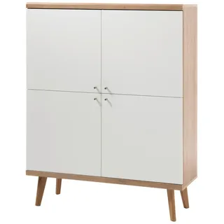 Furn.Design Highboard weiß, Eiche Riviera, skandinavisch, 107 x 134 cm , Holzwerkstoff , Nachbildung,Eiche , eckig , 107x134x40 cm , FSC 100% , Kleinmöbel, Kommoden, Highboards