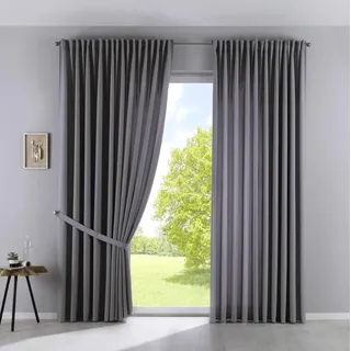Gardinenbox 2er Set Vorhänge Blickdicht »Palermo« HxB 250x300 cm Grau Gardinen Extra Breit Matt Lichtdurchlässig Verdeckte Schlaufen Raffhalter Gardinenband, 100002651-2