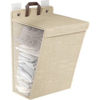 Esoes Wäschekorb Faltbar 60L Wäschesammler, Wäschekorb mit Deckel mit Griffen, Aufhängbar Wäschekorb Mesh-Design für Badezimmer, Schlafzimmer-Beige