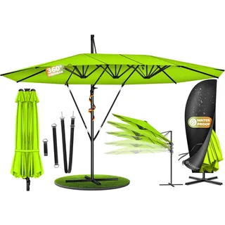 KESSER® Sonnenschirm Doppelsonnenschirm 4,6m x 2,7m | Ampelschirm Abdeckung & Windsicherung mit Kurbel & Ständer | Kurbelschirm Aluminium wasserabweisend | Neigbar Kippbar 360° Drehbar - Grün
