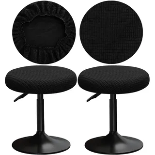 YINGAYOU Hockerbezug Rund 30-40 cm Bezug Barhocker Rund mit Plüsch Quadrate Luxuriöser Stoff Waschbar Dehnbar Wunderschöne Farbe für Runde und Eckige Hocker (2, Schwarz)