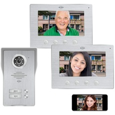 Bild von DV477IP2 WiFi IP Video Türsprechanlage-2-Familien-mit 2X 7-Zoll-Farbbildschirm-Color Night Vision-Live-Ansicht und Kommunikation via App, 12 V, Silber, 2 Familien