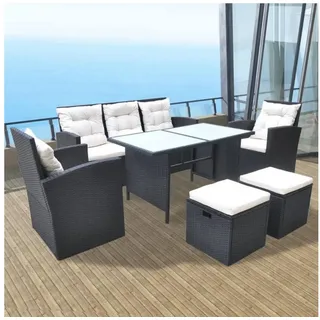 willood Garten Lounge Set Poly Rattan 6 tlg. Schwarz Auflagen 7