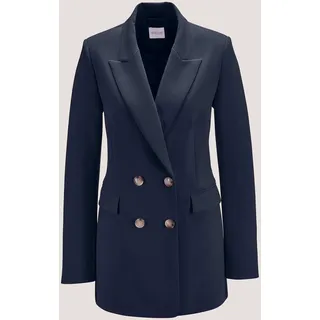 Jackenblazer MADELEINE "Blazer Zweireihiger Longblazer mit Futter", Damen, Gr. 36, blau (marine), Obermaterial: 73% Polyester PES. 23% Viskose CV. 4% Elasthan EL., Modern, normal, Blazer Jackenblazer