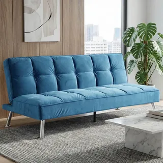 Sofa HWC-K21, Klappsofa Couch Schlafsofa, Nosagfederung Schlaffunktion Liegefläche 181x107cm Samt, blau - Blau