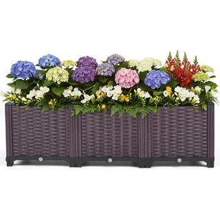 Pflanzkasten in Rattanoptik aus Kunststoff - Hochbeet - Großes Volumen - Mit Drainagelöchern - Für Kräuter & Blumen - Garten/Terrasse Außenbereich