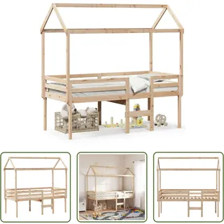 The Living Store Hochbett mit Dach 90x190 cm Massivholz Kiefer - Braun