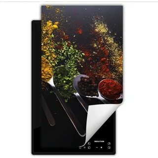 DarHaus Herdabdeckplatte 1 teilig 30x52 cm Anti Rutsch Matte Aufrollbar, Gewürze - Löffel