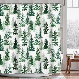 AIBIIN Duschvorhang Weihnachts-Duschvorhang für Badezimmer Winter Kiefernbaum Outdoor Schneelandschaft Badezimmer Dekoration Neujahr Weihnachten Party Dekor Requisiten 180x180cm