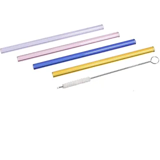 Ritzenhoff 1370535 Glastrinkhalme Set - Serie Allround Nr. 1 - Vier bunte Trinkhalme aus Glas, Rosa, Lavendel, Bernstein, Blau