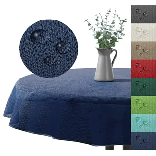Outdoor Tischdecke Gartentischdecke wasserfest wetterbeständig rutschfest waschbar Outdoortischdecke Weichschaum Garten Balkon Camping Party Tischdeko Typ883 dunkelblau 160x220 cm oval