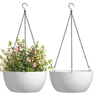 T4U Blumentopf Hängend Plastik 2er Set, Φ30CM Hängetopf für Pflanzen Weiß, Blumenampel mit Haken Rund Gross für Innen und Außenbereich, Zimmer Deko Aesthetic, Blumentopf Hängend für Zuhause, Büro