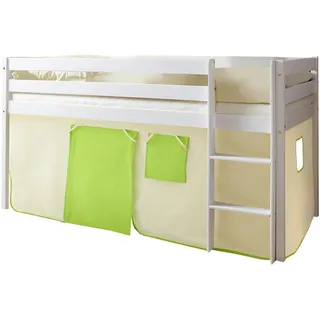 MID.YOU Hochbett Malte 90 x 200 cm Kiefer lackiert weiß beige-grün