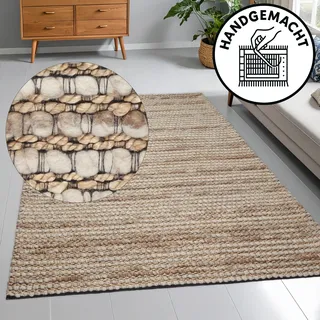 Wollteppich OTTO HOME "Leevy, Wolle und Jute, handgewebt, Handweb Teppiche" Gr. 8, beige (sand), B:300cm H:25mm L:400cm, Jute, Wolle, Teppiche, Wollteppich, schöne Streifenoptik, Wohnzimmer, Schlafzimmer, Esszimmer