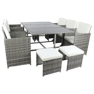 VCM Garten-Essgruppe »VCM 9-tlg Gartenmöbel Set   Sitzgruppe Essgruppe   1xTisch, 6x Stühle, 2x Hocker   Tisch Maße ca. H. 72 x B. 170 x T. 110 cm   Rattan   Garten Set - Raloso« Raloso, 9 Stk. tlg., grau