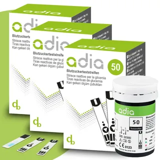 adia Blutzuckerteststreifen, 150 Stück, Blutzucker-Selbstkontrolle bei Diabetes Teststreifen St