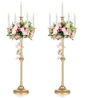 Sziqiqi 88cm Vintage Kerzenständer Kerzenhalter für Stabkerzen - Gold Matt Rustikal Kerzenständer Metall Kerzenleuchter Kerzen Ständer für Weihnachtsdeko Ostern Advent Halloween Ramadan Taufe