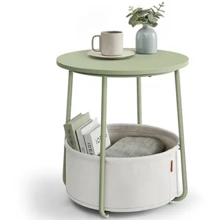 VASAGLE Beistelltisch mit Stoff-Korb Ø 45 cm, x 51 cm Grün-Weiß