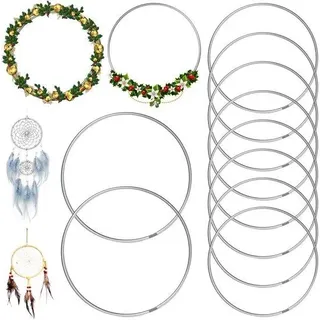 Unyqoos® Metallringe Set – 10 silberne, verzinkte Bastelringe Ø 20 cm (ca. 3 mm) für Traumfänger, Kränze & Wanddekoration - Silber
