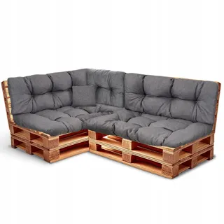 Wool & Home Palettenkissen Set 240x80cm 6-Teilig (für 2 Paletten) - Sitzkissen für den Garten, Gartenkissen Set für Gartenmöbel Gefüllt mit Granuliertem Poulirette-Schaum Anthrazit