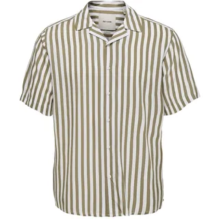 ONLY & SONS Herren Leichtes Kurzarm Hemd mit Resort Kragen Gestreiftes Freizeit Shirt aus Viskose ONSWAYNE, Farben:Beige, Größe Hemd:XL