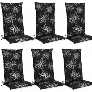 Beautissu 6er Set Hochlehner für Gartenstuhl Flores, 120x50x6cm, Schwarz - Bunt