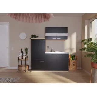 Respekta Küchenblock 160 cm Schwarz-Eiche
