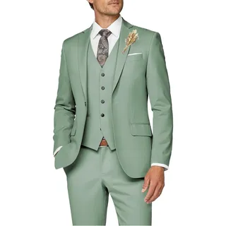 Wangyue Herrenanzug, 3-teilig, schmale Passform, Anzug für Herren, formeller Business-Anzug, Hochzeit, Bräutigam, Abschlussball, Smoking, Dinner-Party, Salbeigrün, XL
