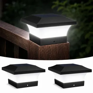 ILIKEPOW Solar Pfostenkappe 10x10, 2 Stück LED Zaunpfosten Außen, Kaltweiß | IP65 Wasserdichte Pfostenleuchte Solar, Solarlampen für Holzpfosten, Treppen, Garten, Eingang, Auffahrt