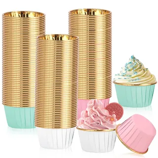 Cupcake Förmchen, 150 Stück Muffinförmchen, 44×35mm Cupcake Wrapper | Papier Backförmchen für Weihnachten, Hochzeit, Geburtstag, Party (Rosa, Weiß, Blau)