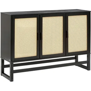 Home affaire Sideboard »Linz«, Kommode mit Rattangeflecht auf den Türfronten, aus Massivholz, schwarz