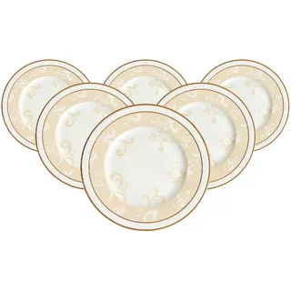 Frühstücksteller VILLEROY & BOCH "Frühstücksteller Ivoire ø 22,7 cm 6er Set weiß-gold", bunt (weiß, gold), L:22,7cm, Speiseteller, Frühstücksteller