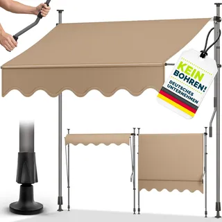 tillvex Balkonmarkise 350 cm Taupe Gelenkarm Markise Klemmmarkise Sonnenmarkise Balkon ohne Bohren - Taupe